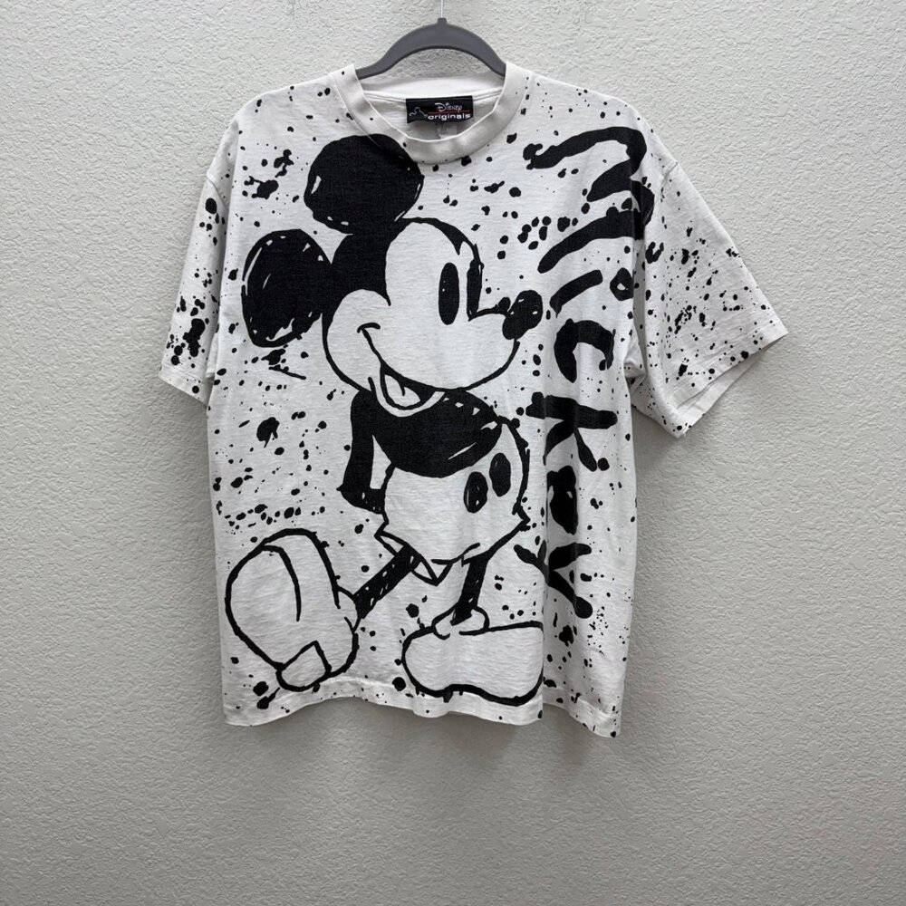 VTG Disney Originals Mickey Mouse Splatter AOP USA Made T Shirt Adult Onesize